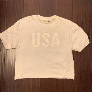 USA COLOR BLOCK CROPPED T-SHIRT